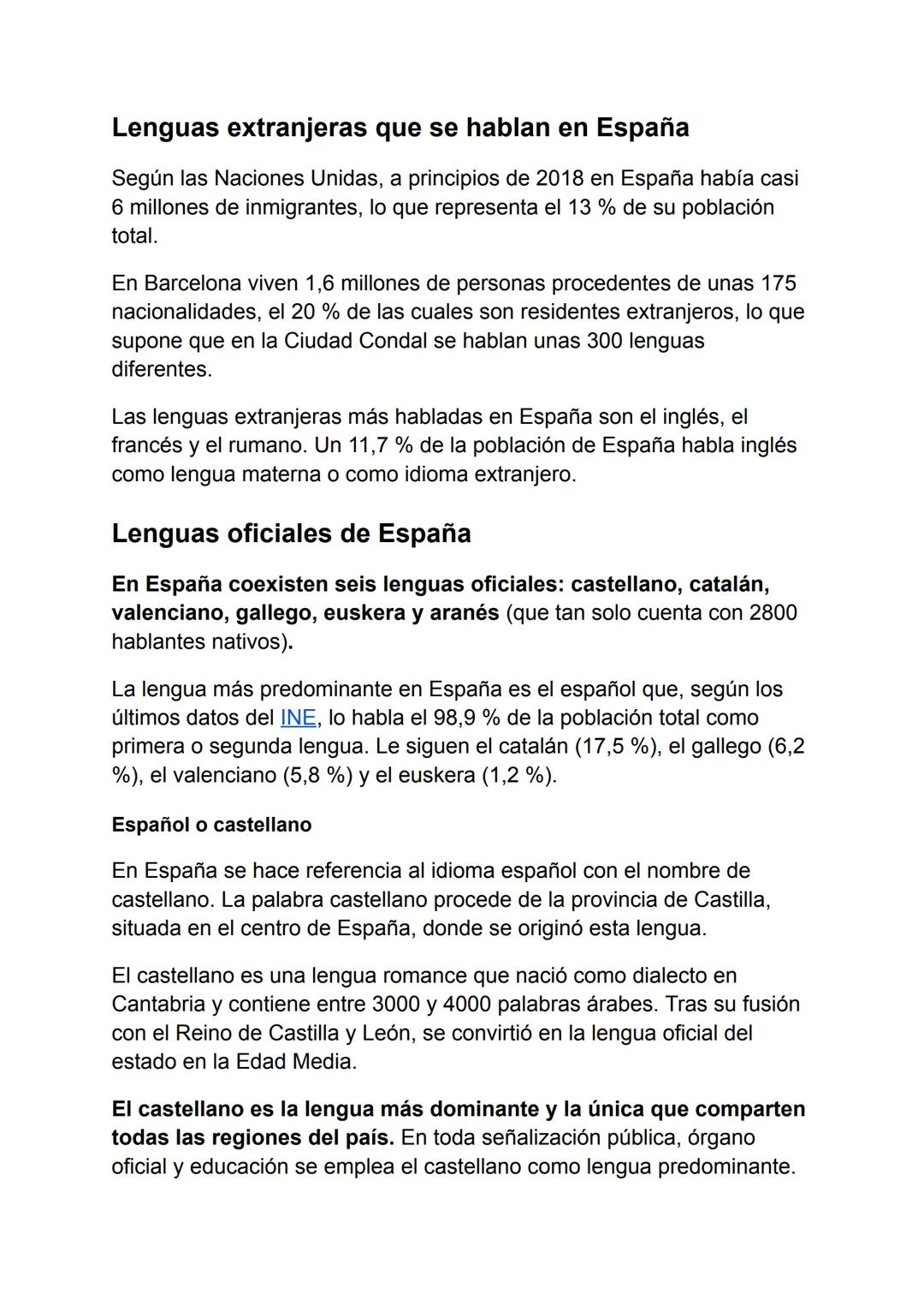 # Las lenguas de España

Lenguas oficiales de España: en España coexisten seis lenguas
oficiales: castellano, catalán, valenciano, gallego, 