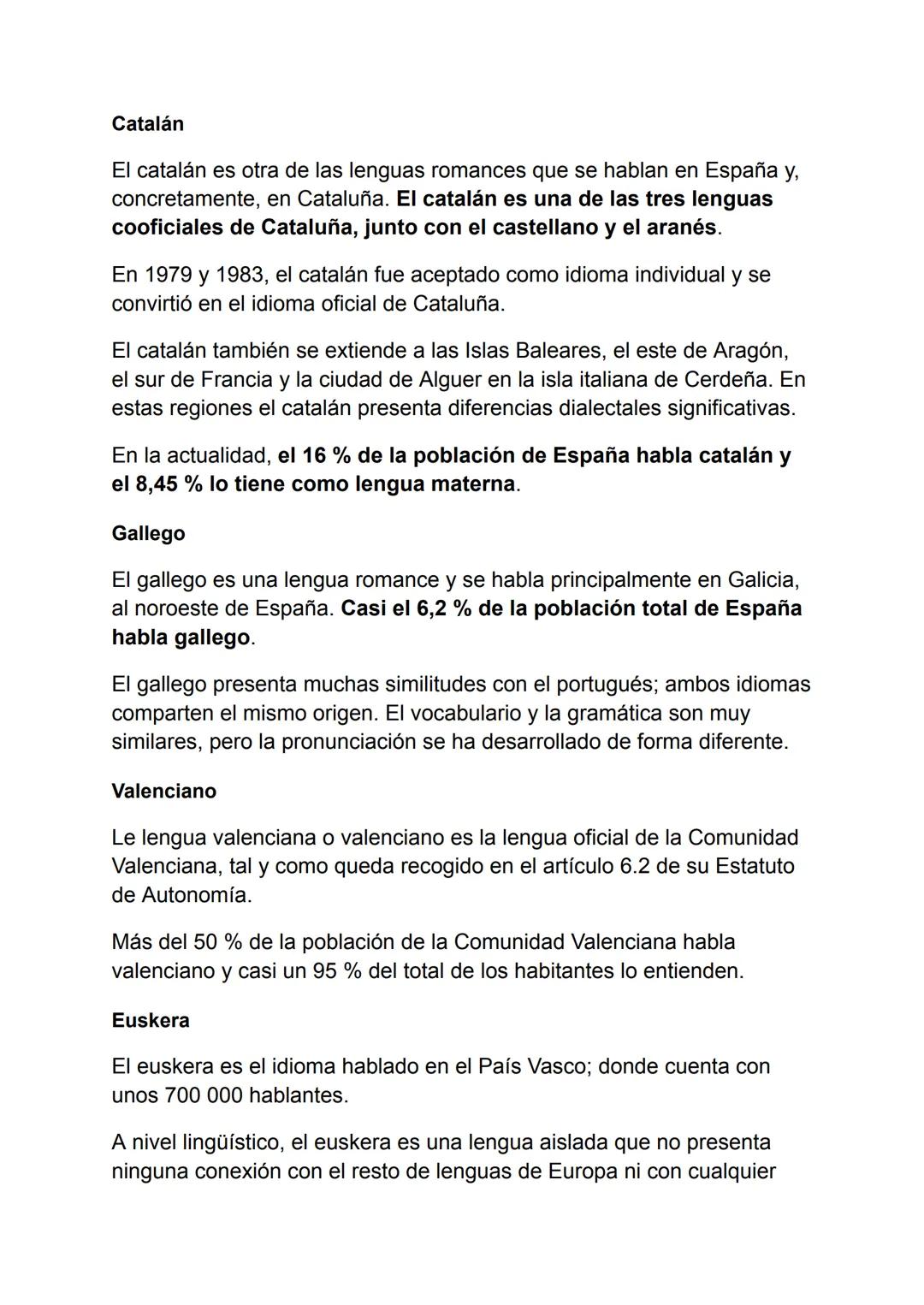 # Las lenguas de España

Lenguas oficiales de España: en España coexisten seis lenguas
oficiales: castellano, catalán, valenciano, gallego, 