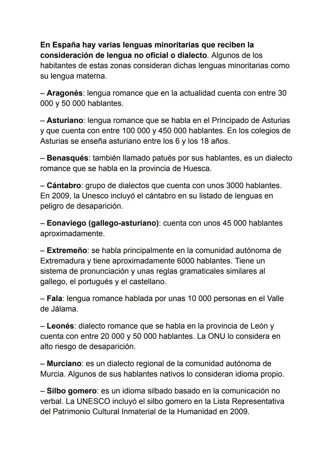 # Las lenguas de España

Lenguas oficiales de España: en España coexisten seis lenguas
oficiales: castellano, catalán, valenciano, gallego, 