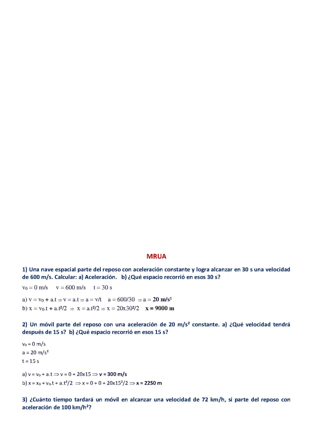 MRUA EJERCICIOS RESUELTOS