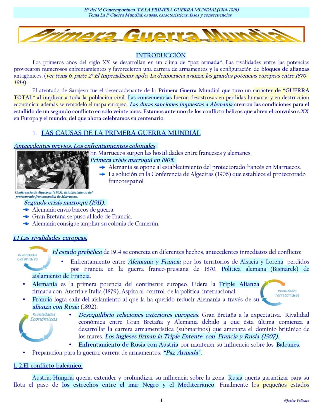 INTRODUCCIÓN
Los primeros años del siglo XX se desarrollan en un clima de "paz armada". Las rivalidades entre las potencias
provocaron numer