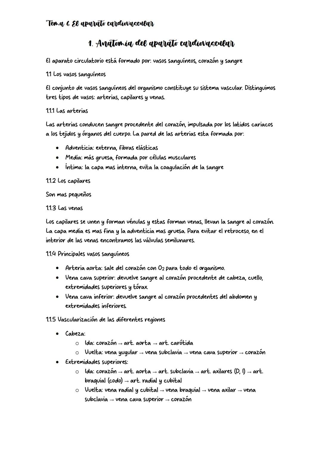 # Tema 6 El aparato cardiovascular

## 1. Anatomia del aparato cardiovascular

El aparato circulatorio está formado por: vasos sanguíneos, c