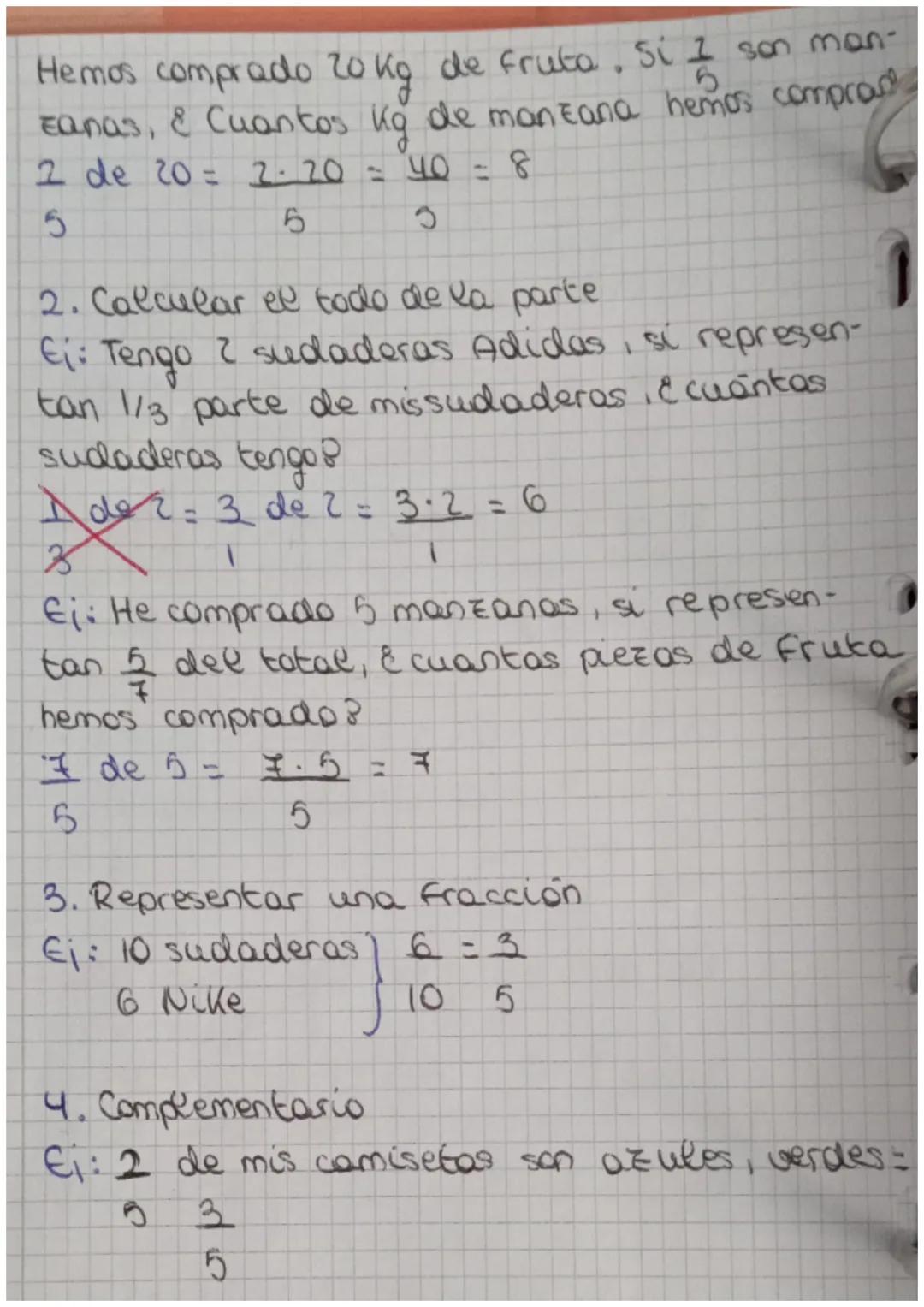 Problemas con fracciones
1. Calcular la parte del todo
Ei: Fran tiene 12 camisetas de fútbol. Sil
3
son de selecciones & Cuántas tiene de se