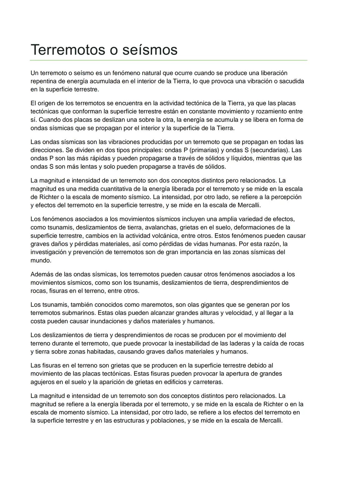 # Terremotos o seísmos

Un terremoto o seísmo es un fenómeno natural que ocurre cuando se produce una liberación
repentina de energía acumul