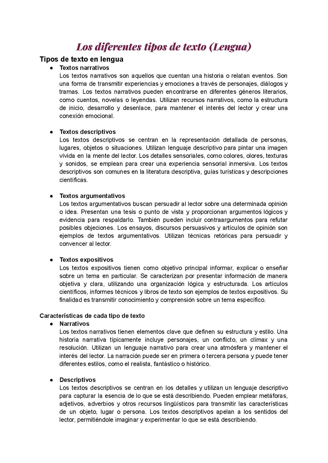Los diferentes tipos de texto