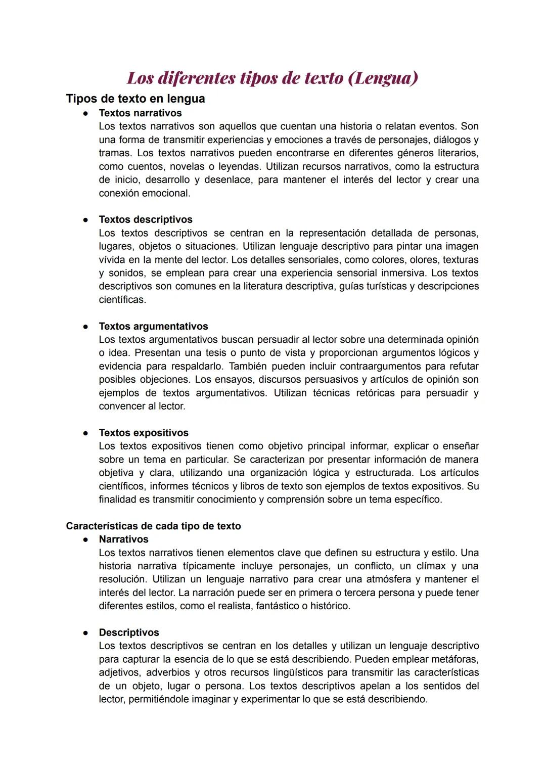 Los diferentes tipos de texto (Lengua)
Tipos de texto en lengua
● Textos narrativos
Los textos narrativos son aquellos que cuentan una histo