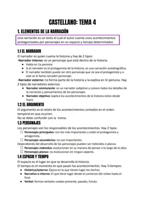 Know Apuntes de castellano de textos narrativos, descripciones, adjetivos y determinantes thumbnail