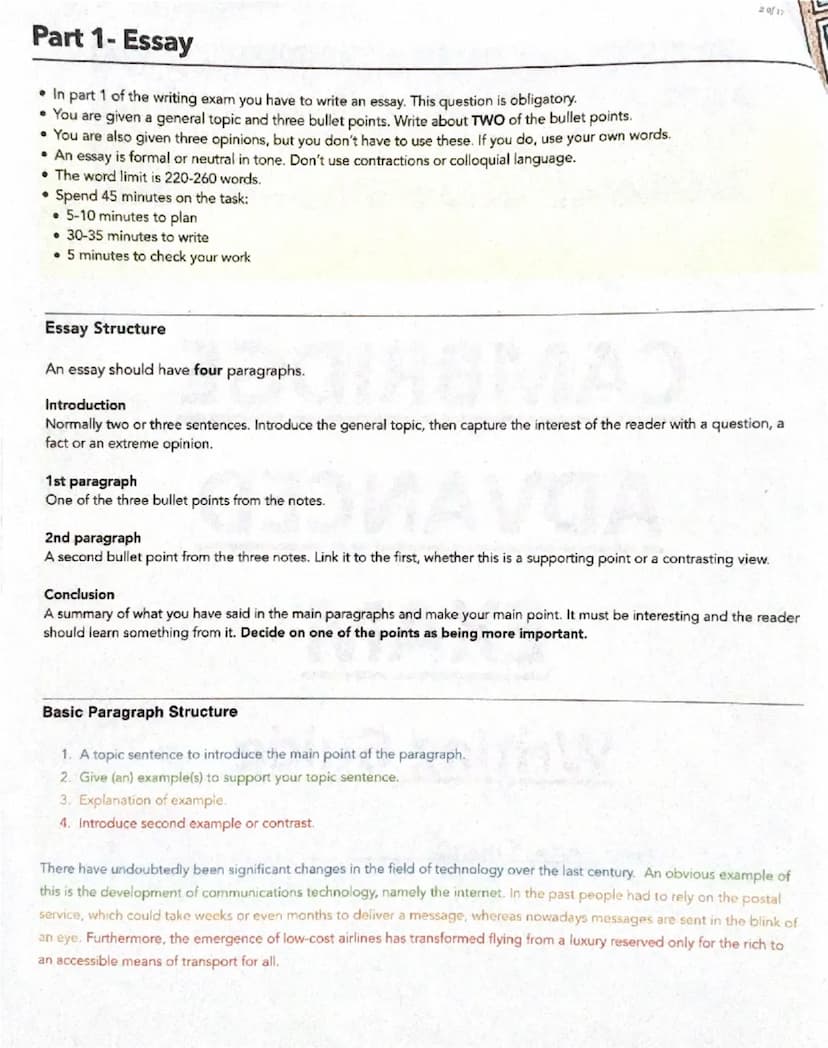 CAMBRIDGE
ADVANCED
EXAM
Writing Guide Part 1- Essay
•In part 1 of the writing exam you have to write an essay. This question is obligatory.
