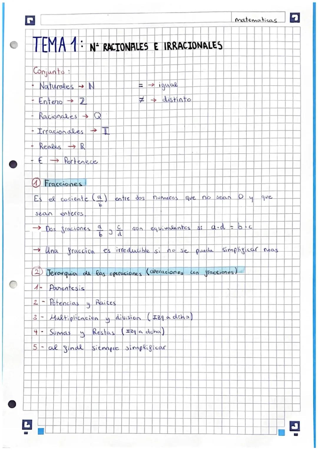 TEMA 1 : números racionales e irracionales