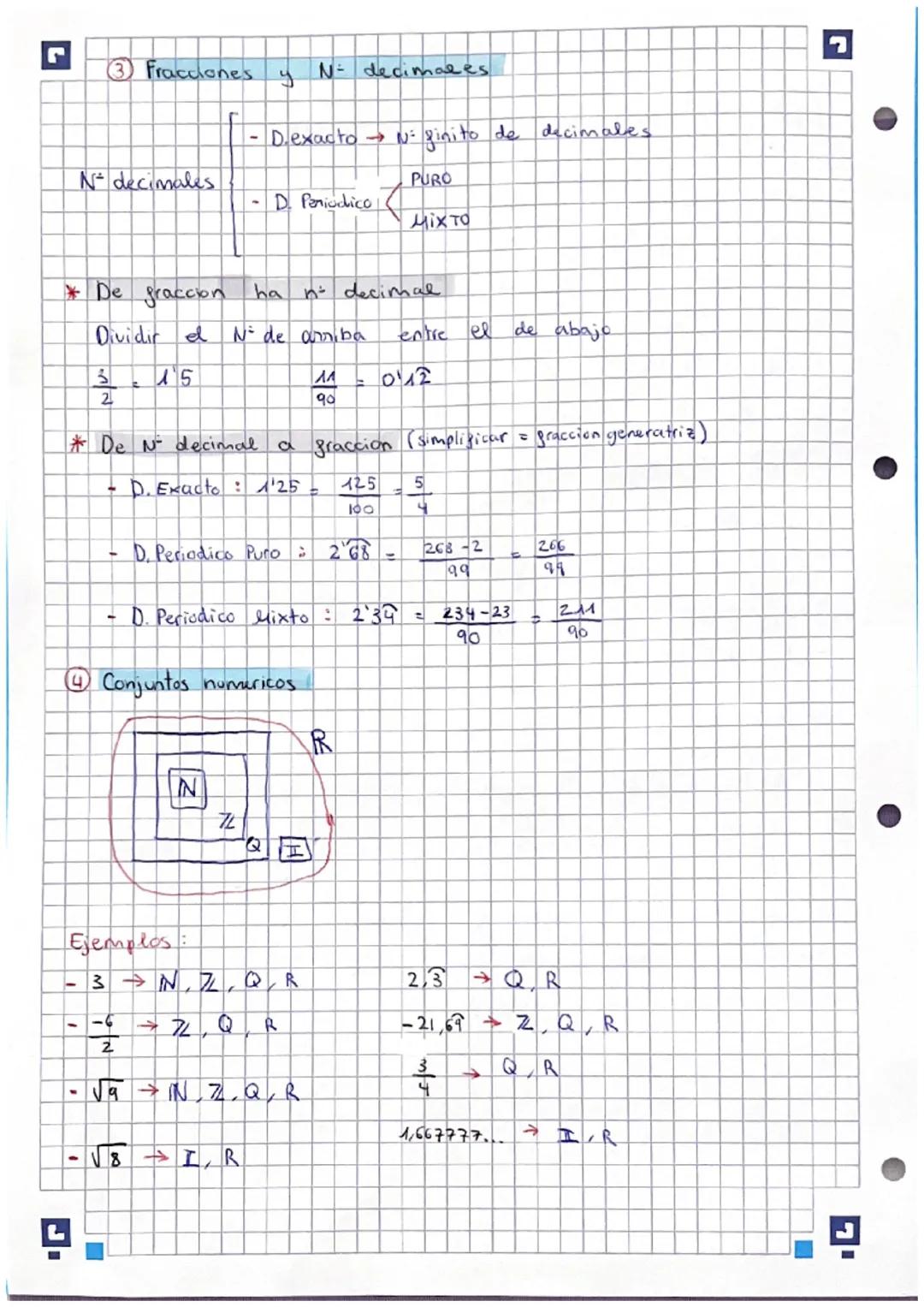 • TEMA 1: N² RACIONALES E IRRACIONALES
Conjunto :
Naturales
↑
Entero 2
Racionales Q
- Irracionales
IN
→ I
Reales → R
- € → Pertenece
Fraccio