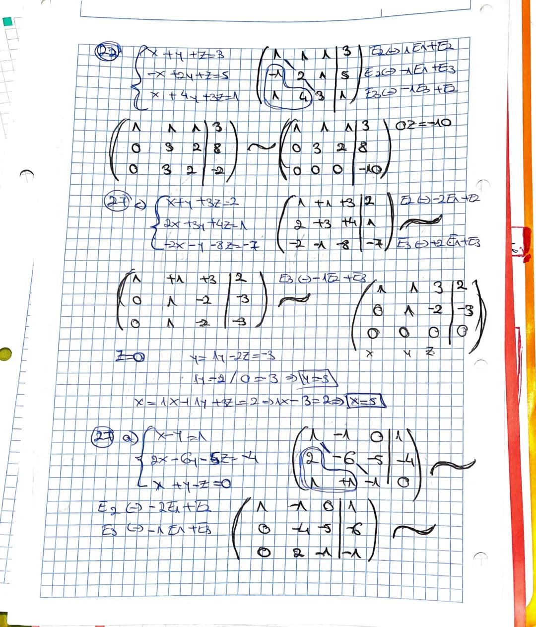 22-01-2021
1
MAN
X-34 +225
3 3x + 24 -2=-3
+2x+54 +2== -5
Solucions
(X₁Y₂Z) -(13-13*)
EC 23 ECA + Ec₂
Ec 302e1+Ee3
22
*
Ees 14 Ee 3 +€ 6 2 ³