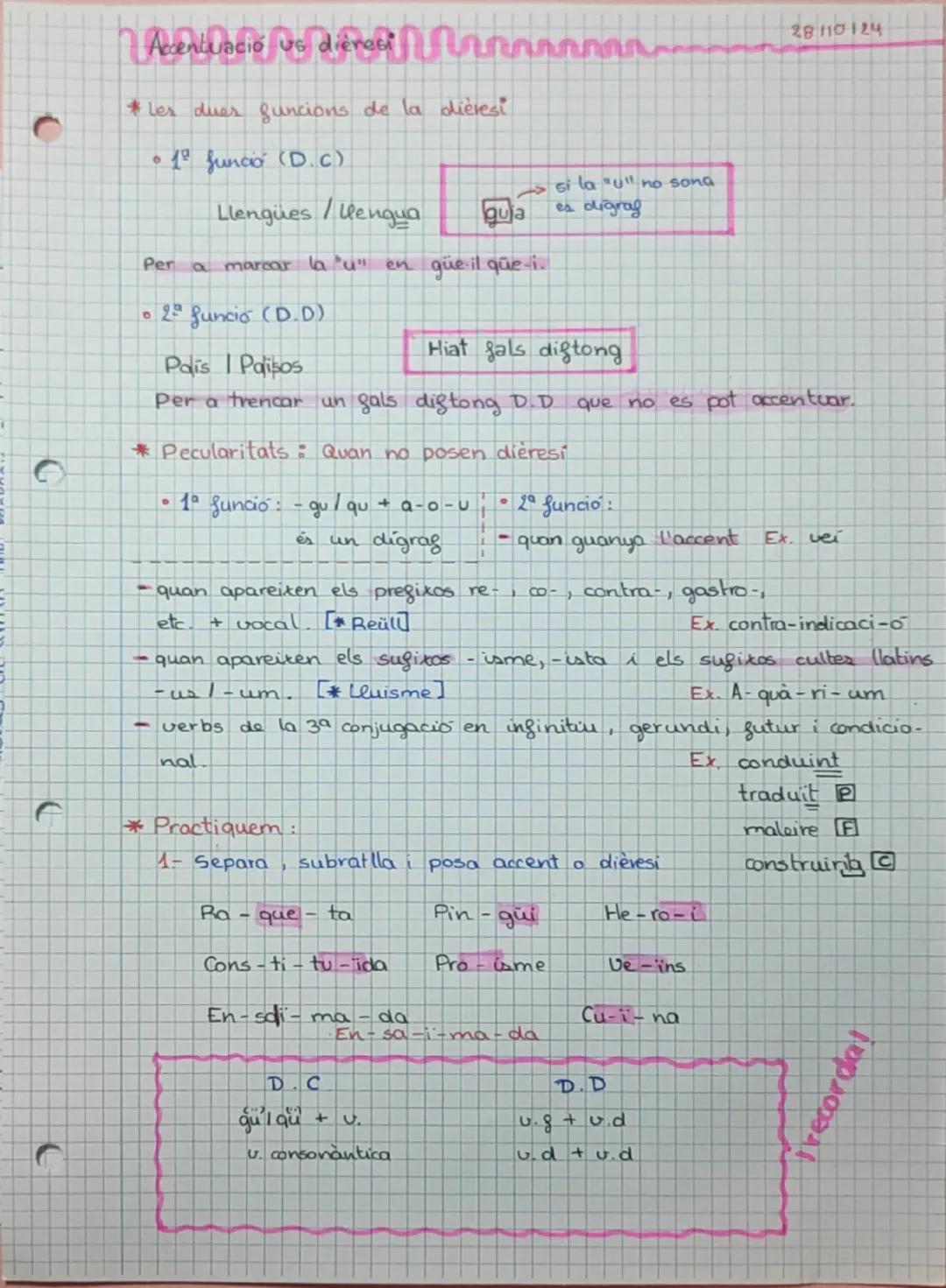 | PrakUatis do dieo || n
us direct
* Les dues funcions de la dièresi
0
1° funcio (D.C)
Llengües / llengua
quia
si la "U" no sona
es digral
2