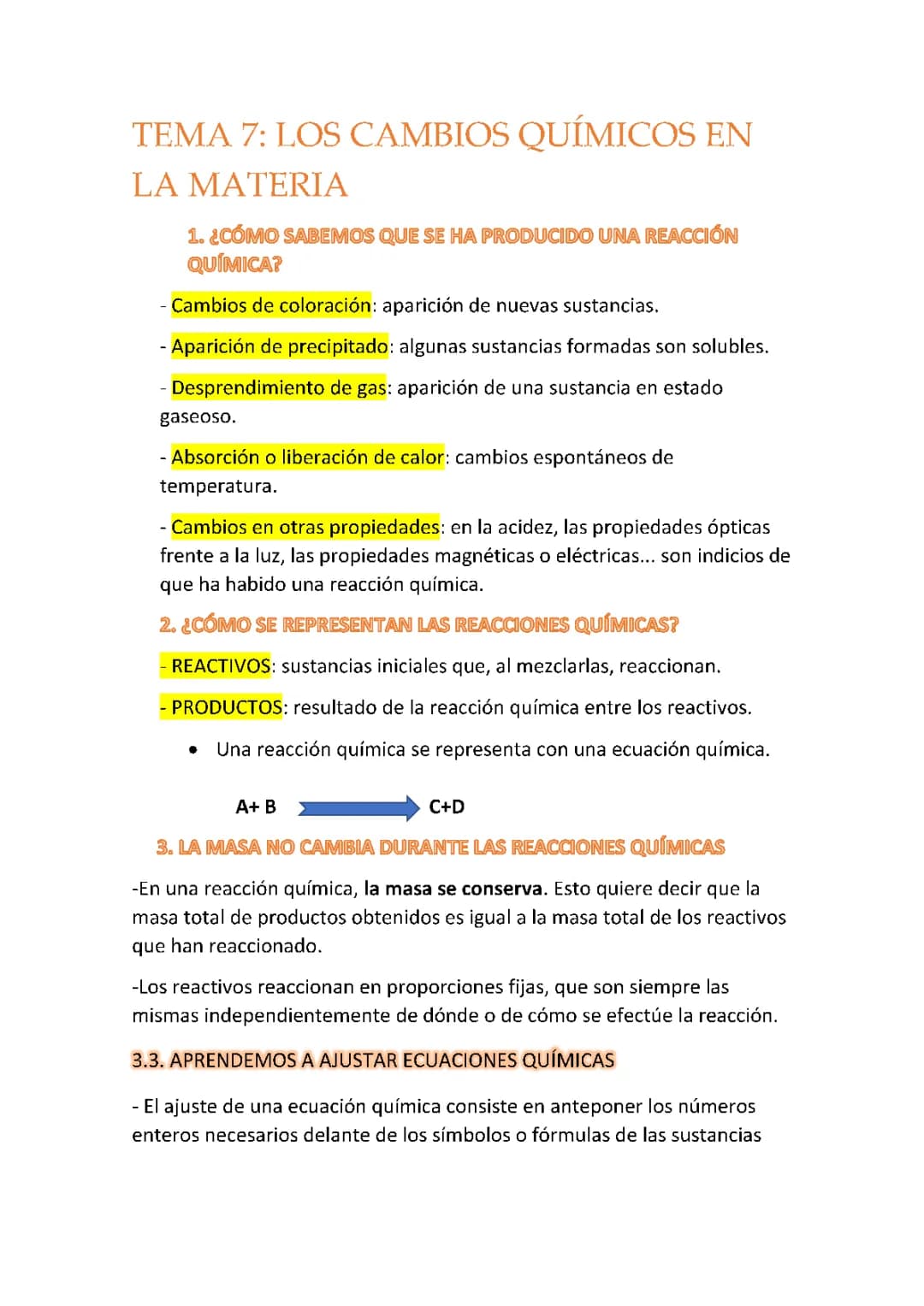 LOS CAMBIOS QUÍMICOS EN LA MATERIA