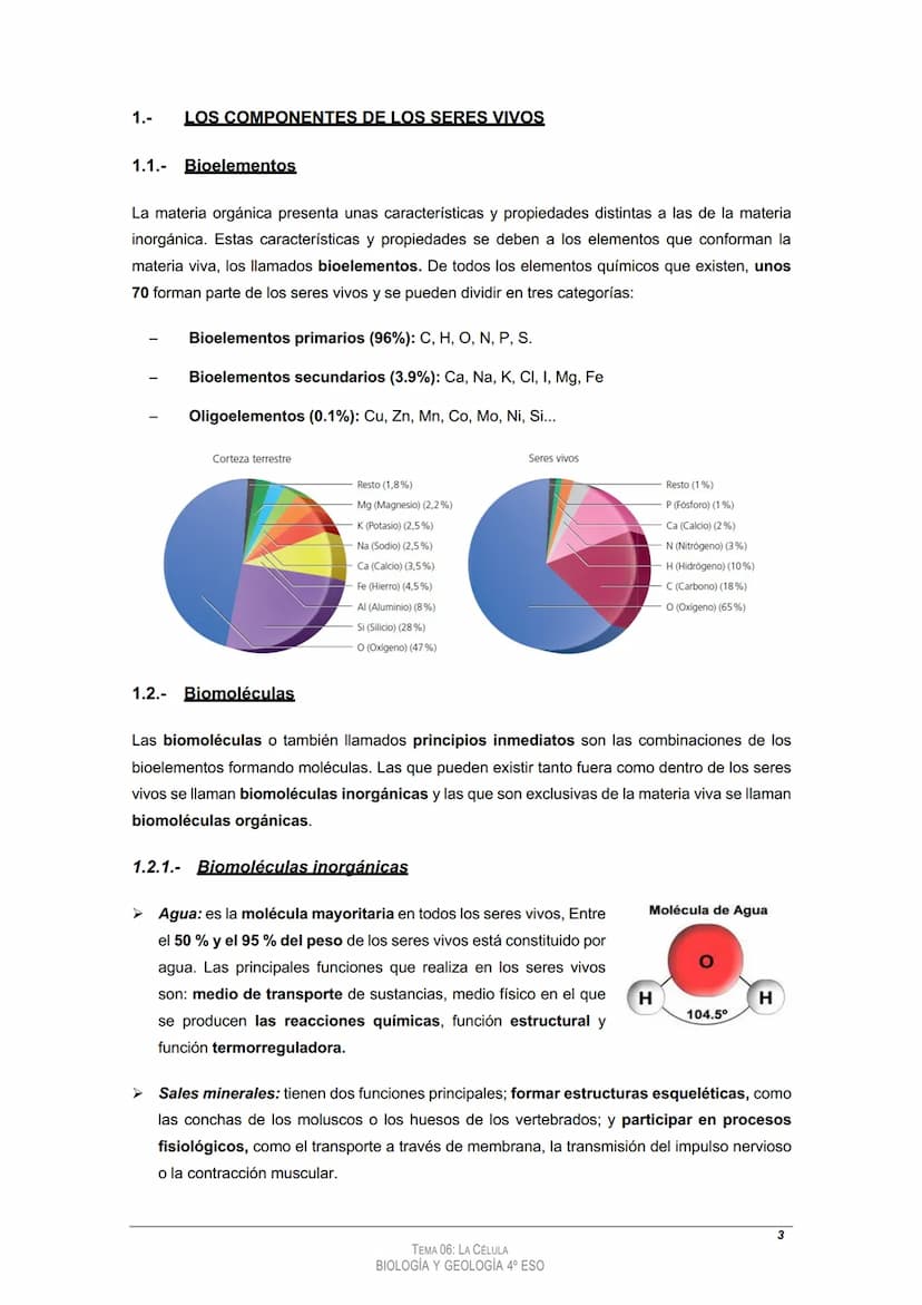 
<h2 id="tema4laclula">Tema 4: La Célula</h2>
<h3 id="loscomponentesdelosseresvivos">Los componentes de los seres vivos</h3>
<h4 id="11bioel