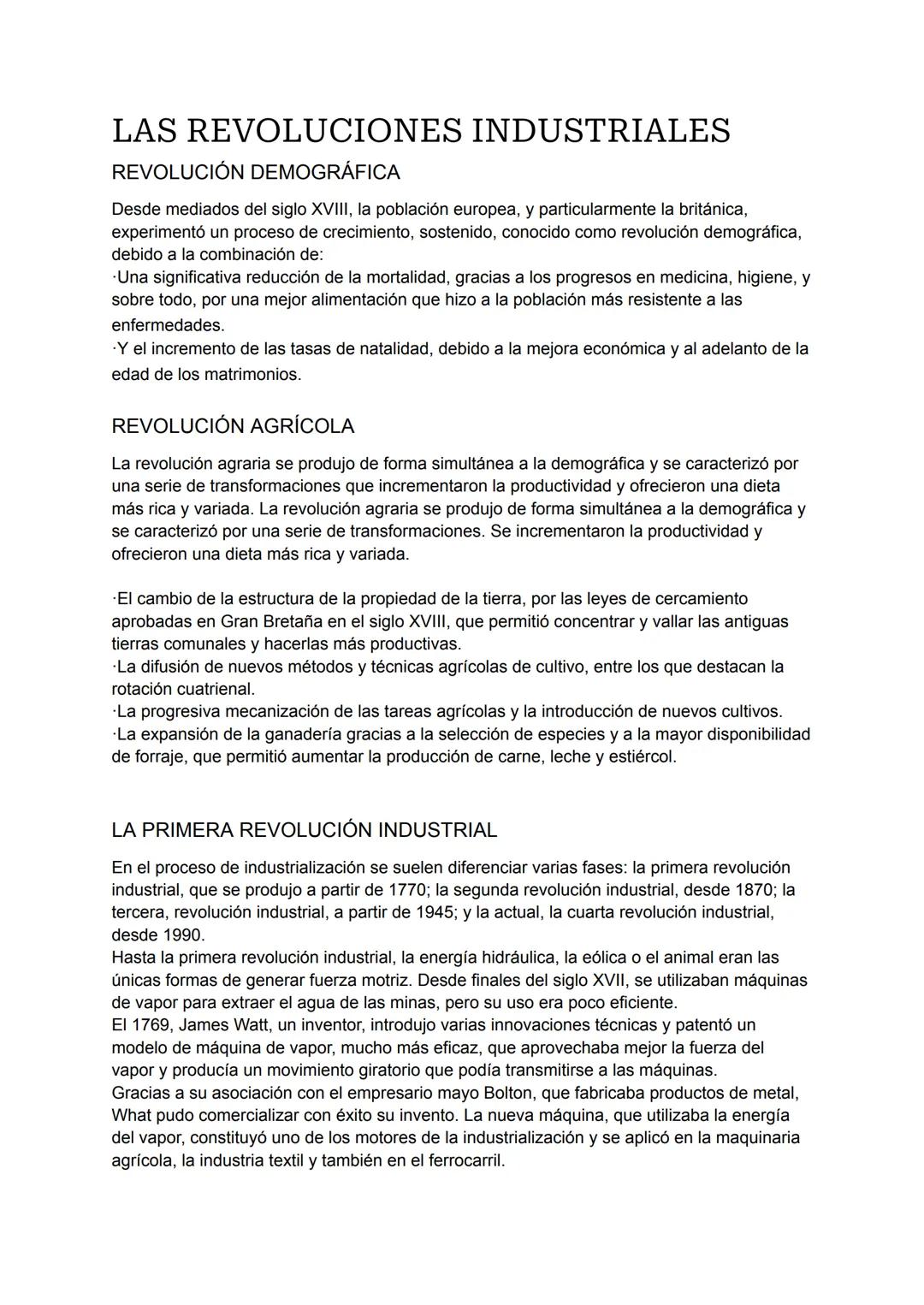 LAS REVOLUCIONES INDUSTRIALES
REVOLUCIÓN DEMOGRÁFICA
Desde mediados del siglo XVIII, la población europea, y particularmente la británica,
e