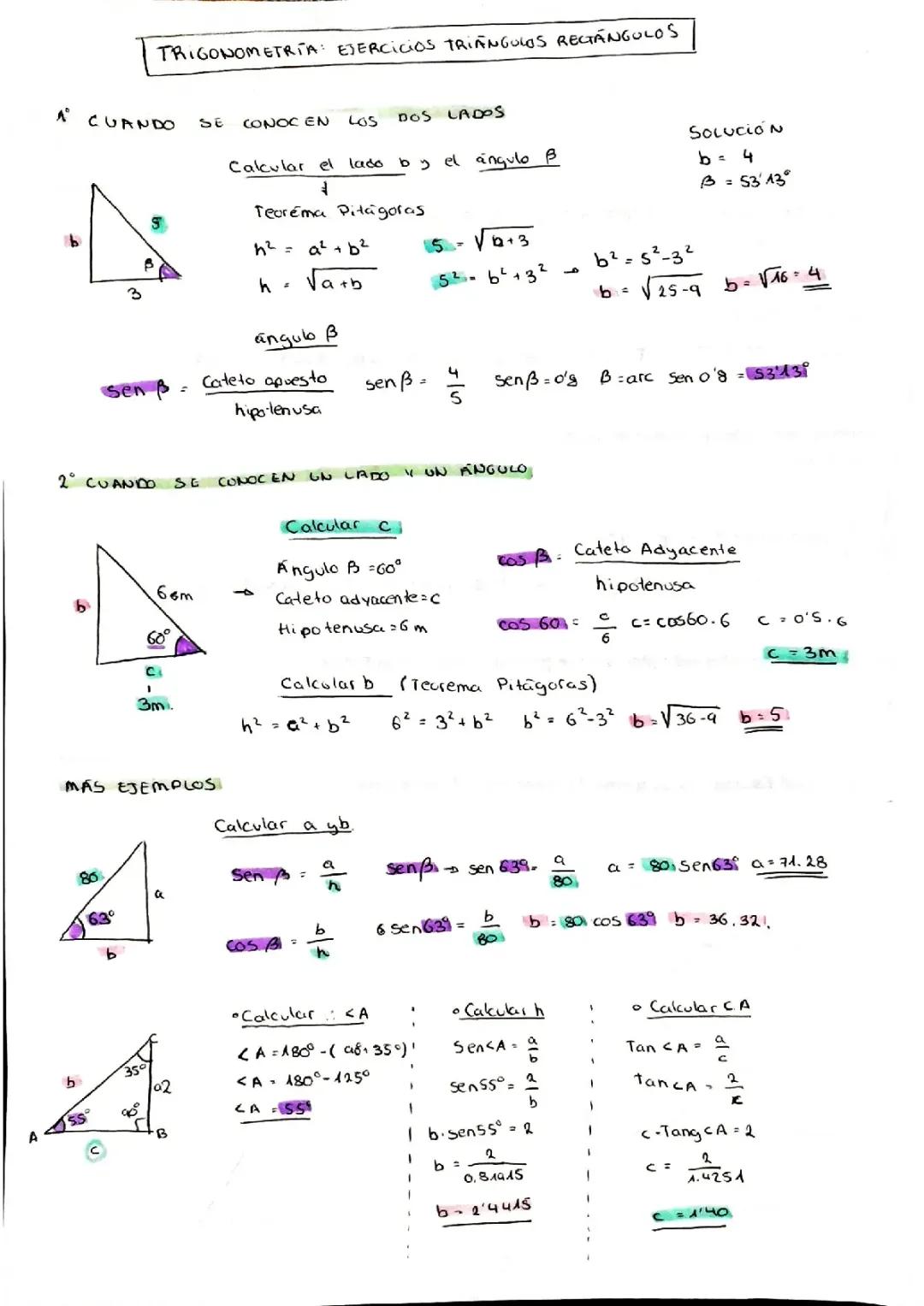 Trigonometría - Resolución de triángulos rectángulos - 4 ESO