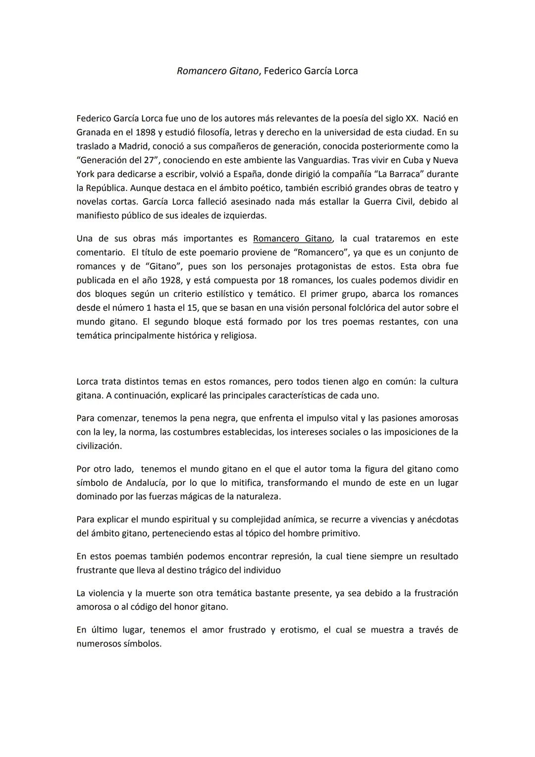 Análisis del poema Romancero Gitano de Lorca