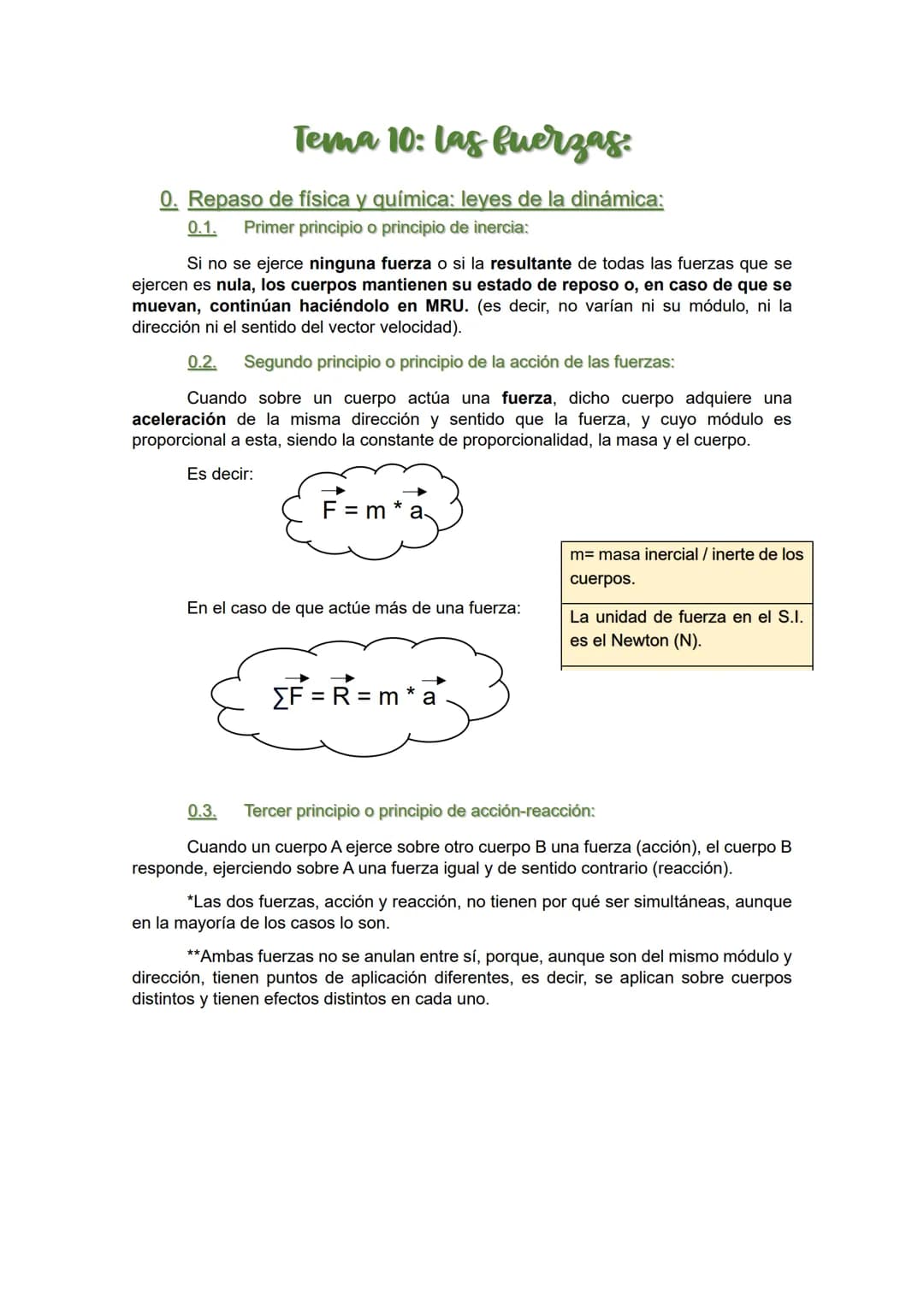 Tema 10: las fuerzas:
0. Repaso de física y química: leyes de la dinámica:
0.1. Primer principio o principio de inercia:
Si no se ejerce nin
