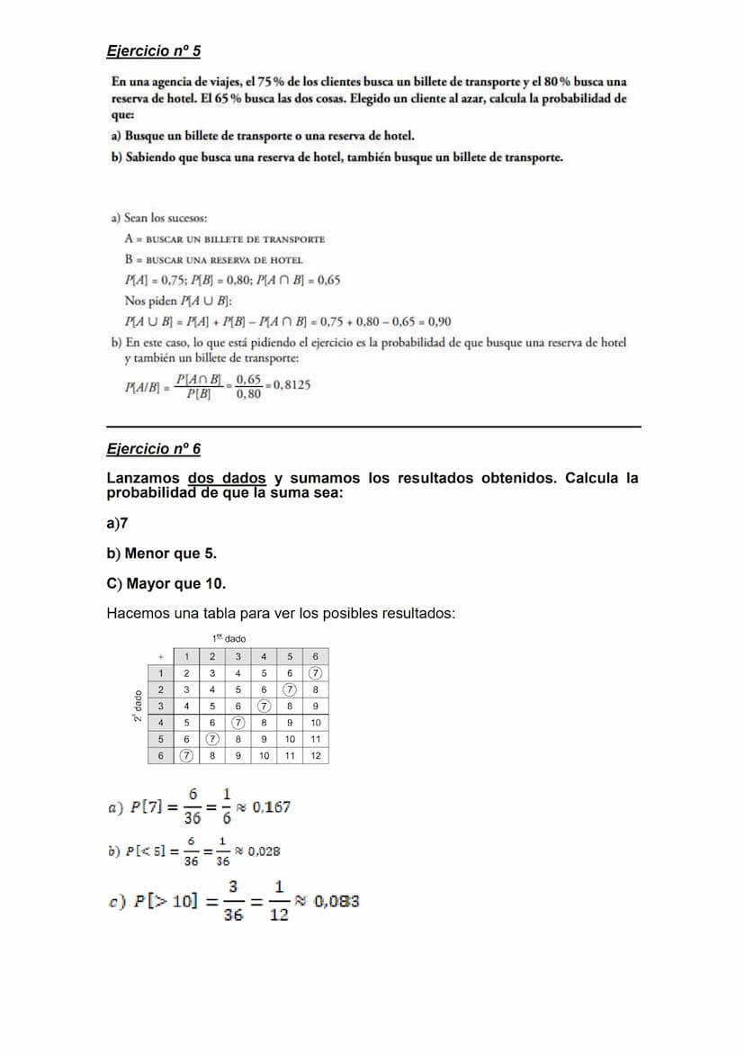 Ejercicio nº 1
En el lanzamiento de un dado consideramos los sucesos:
A="obtener impar" y B="obtener múltiplo de 3".
Calcula las siguientes 