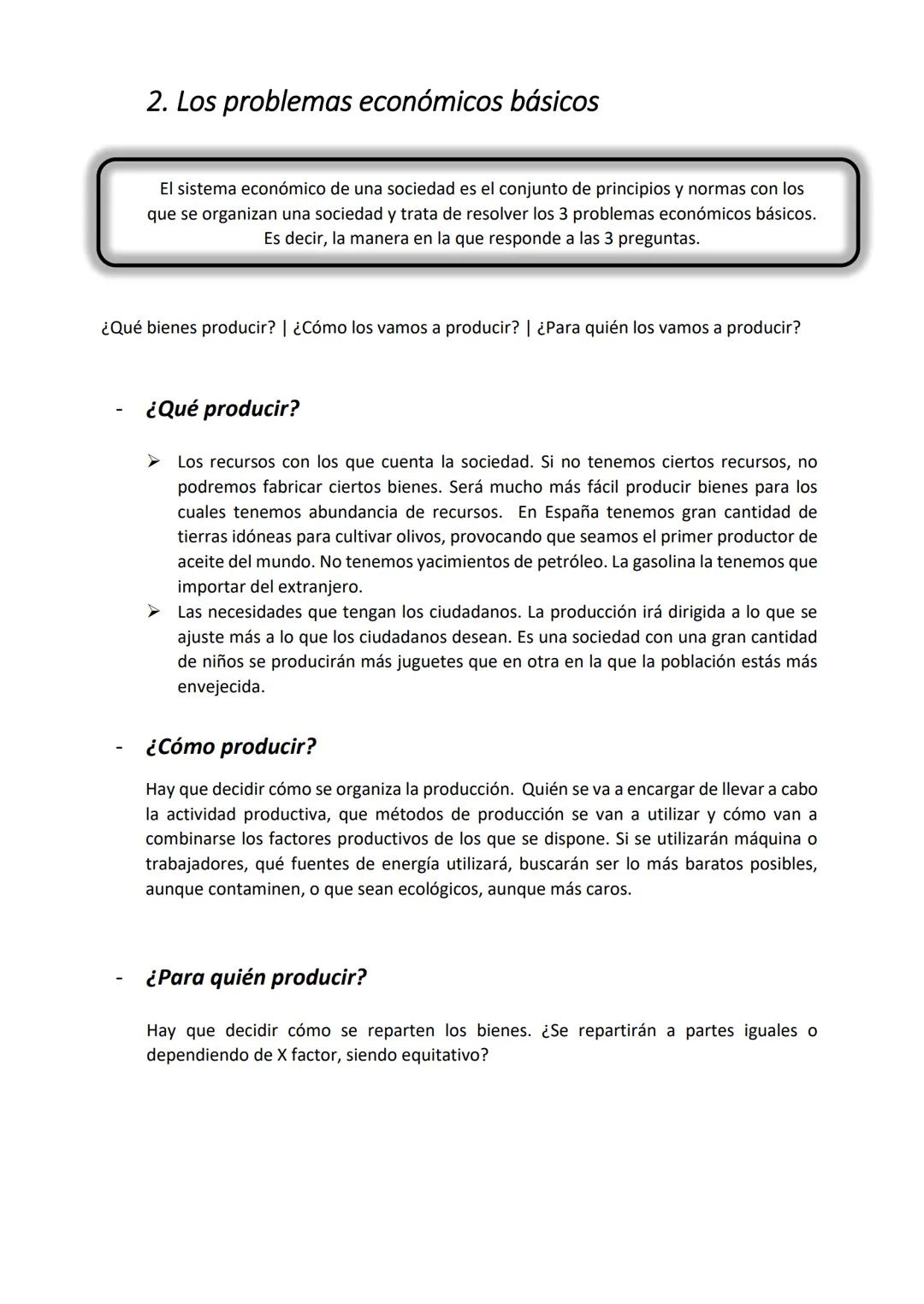 TEMA 2: Decisiones económicas colectivas
1. Los factores productivos
2. Los problemas económicos básicos
3. Bienestar personal y bienestar s