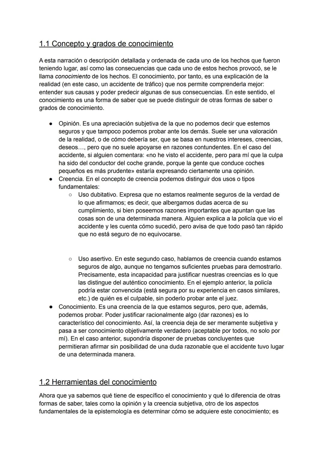 1.1 Concepto y grados de conocimiento
A esta narración o descripción detallada y ordenada de cada uno de los hechos que fueron
teniendo luga