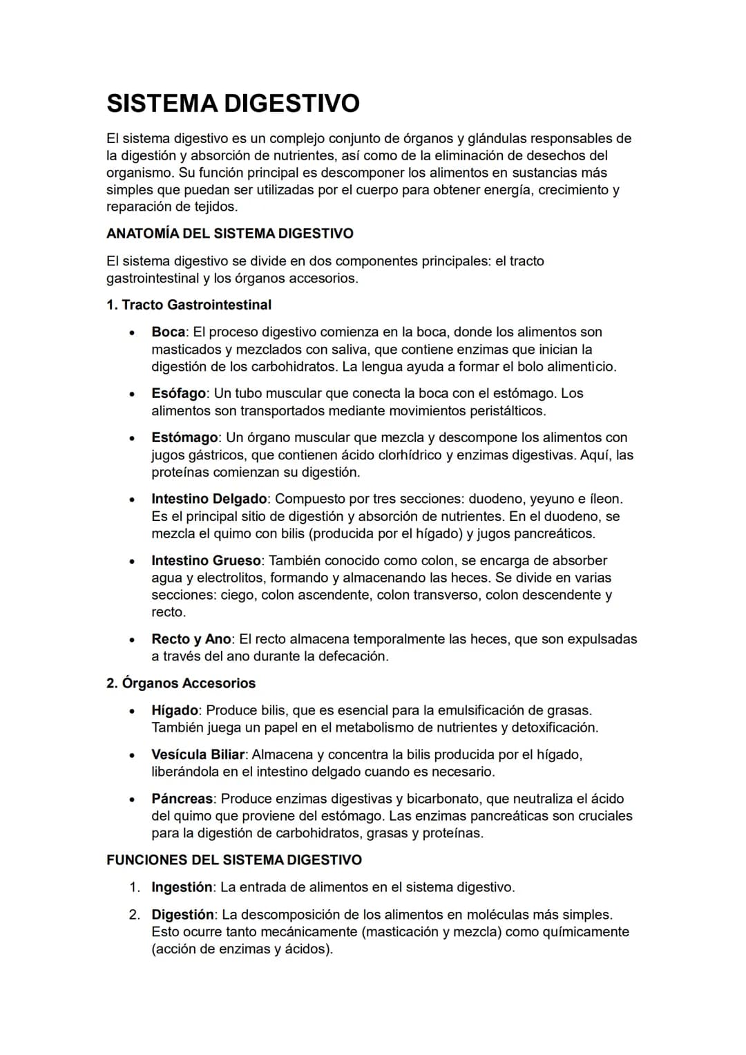 SISTEMA DIGESTIVO
El sistema digestivo es un complejo conjunto de órganos y glándulas responsables de
la digestión y absorción de nutrientes