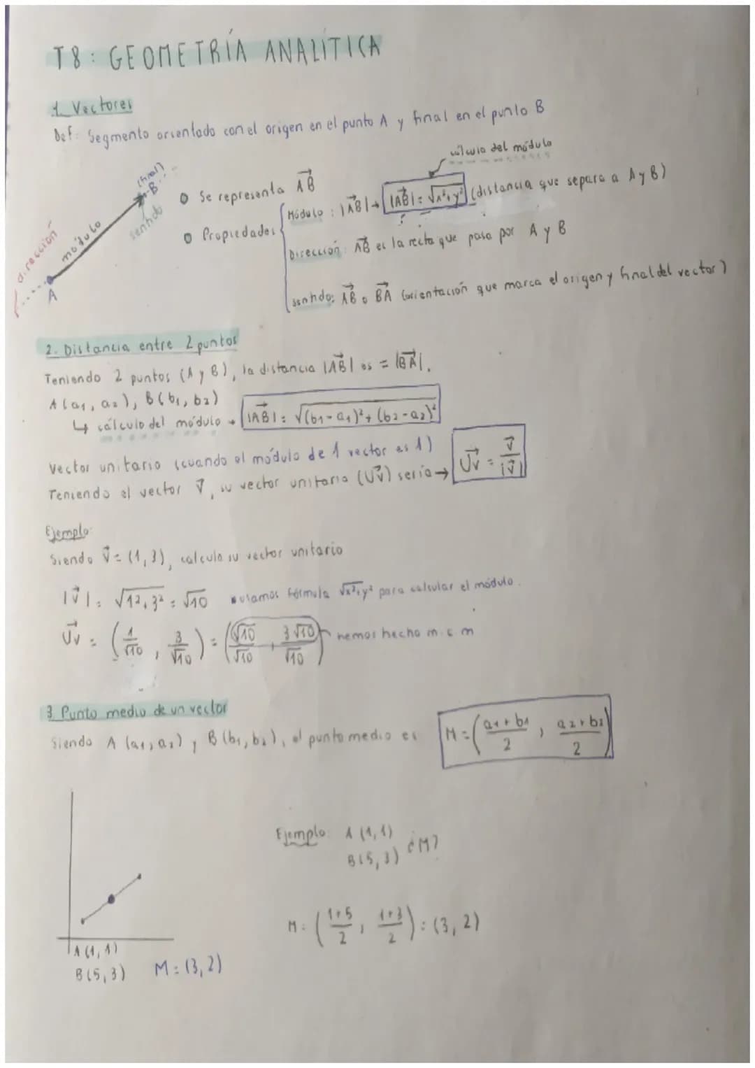 T8: GEOMETRIA ANALITICA
Vectores
De F
Segmento orientado con el origen en el punto A
Y
final en el punto B
walio del modula
• Se representa 
