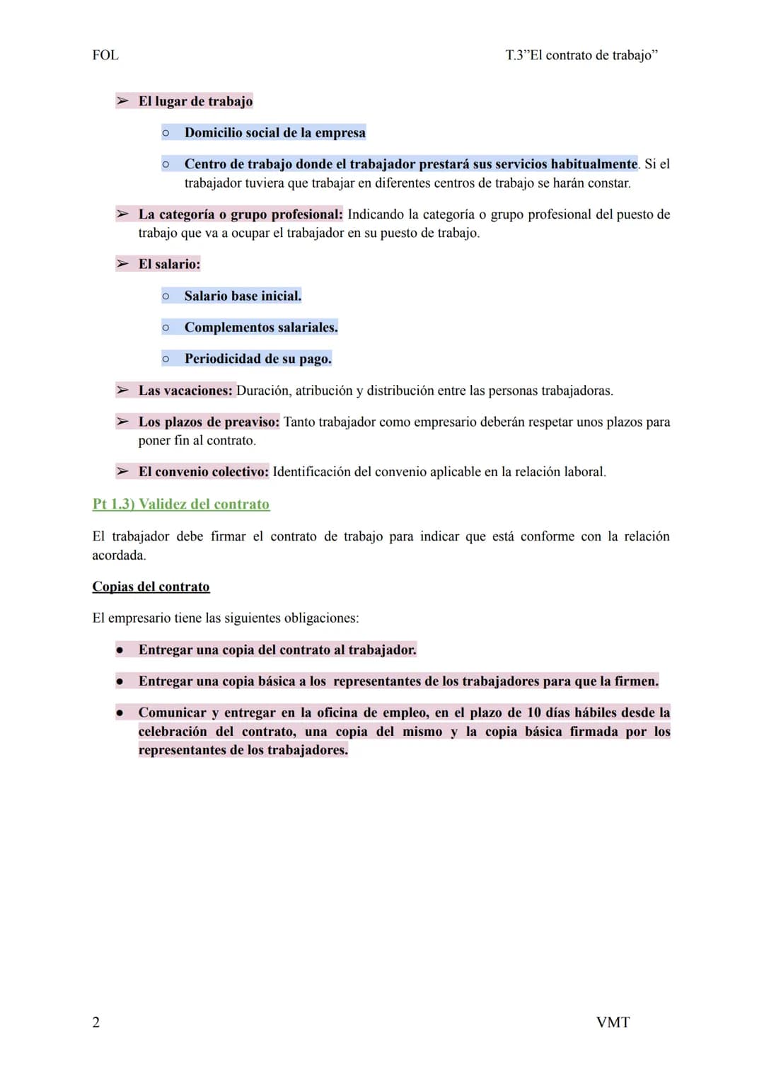 FOL
Pt.1) El contrato de trabajo
El contrato de trabajo es un acuerdo entre el empresario y el trabajador, media el cual el trabajador se co