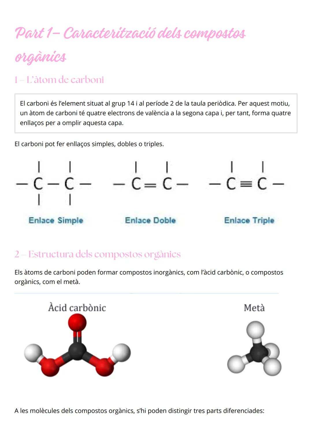 # Formulació orgànica PART 1 - Caracterització dels compostos orgànics

1- L'àtom de carboni

2 - Estructura dels compostos orgànics

PART 2
