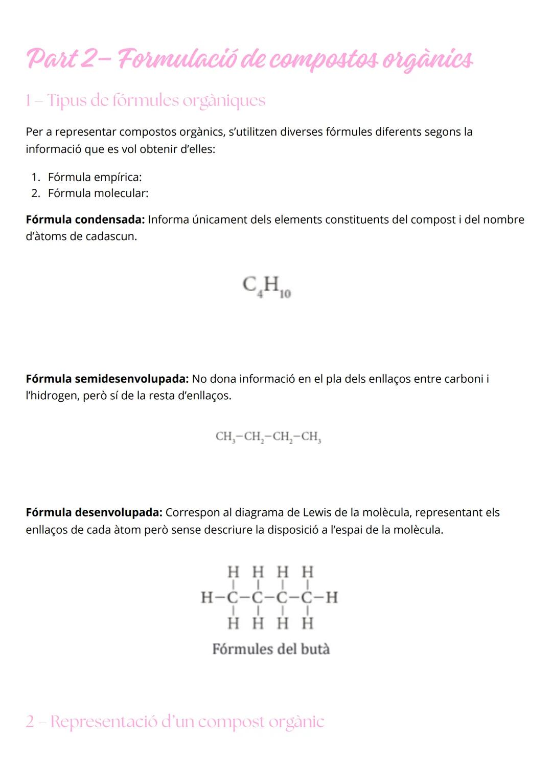 # Formulació orgànica PART 1 - Caracterització dels compostos orgànics

1- L'àtom de carboni

2 - Estructura dels compostos orgànics

PART 2