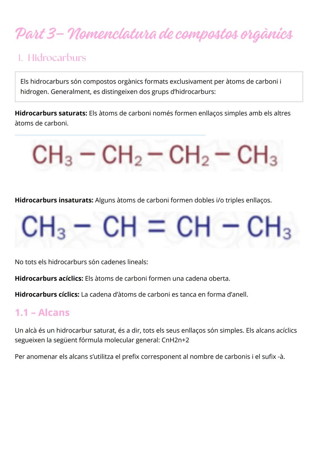 # Formulació orgànica PART 1 - Caracterització dels compostos orgànics

1- L'àtom de carboni

2 - Estructura dels compostos orgànics

PART 2