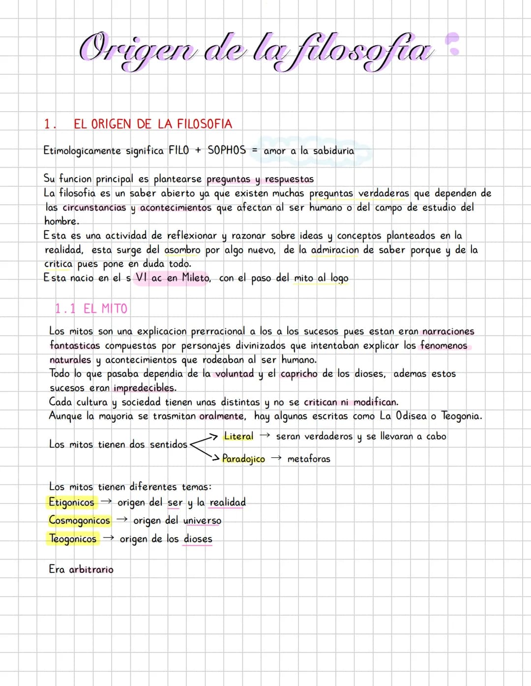 Origen de la filosofia
1.
EL ORIGEN DE LA FILOSOFIA
Etimologicamente significa FILO + SOPHOS = amor a la sabiduria
Su funcion principal es p