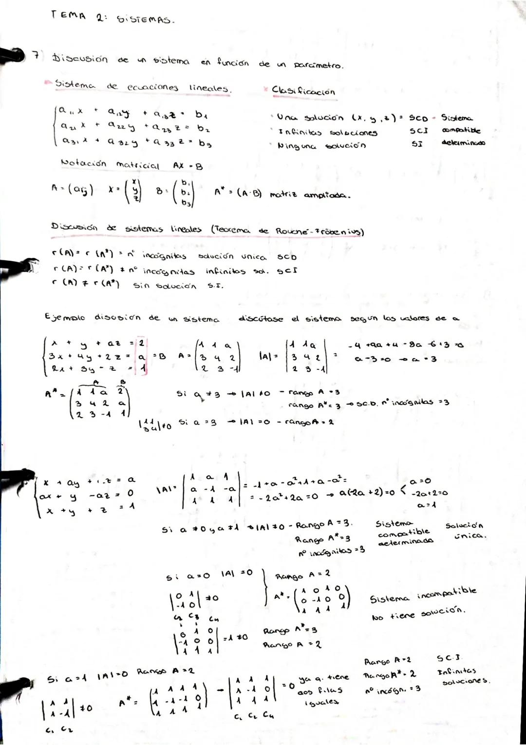 TEMA 2: SISTEMAS.

7 Discusión de un sistema en función de un parcimetro.

Sistema de ecuaciones lineales.

```math
\begin{cases}
a_{11}x + 
