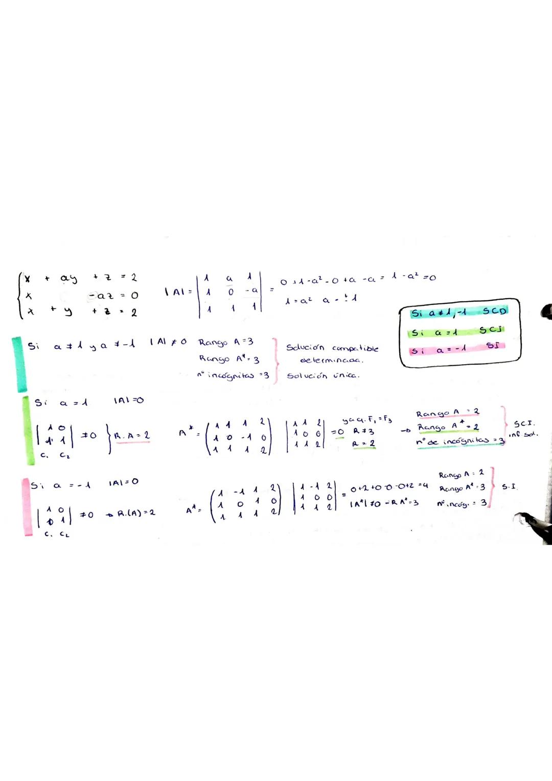 TEMA 2: SISTEMAS.

7 Discusión de un sistema en función de un parcimetro.

Sistema de ecuaciones lineales.

```math
\begin{cases}
a_{11}x + 