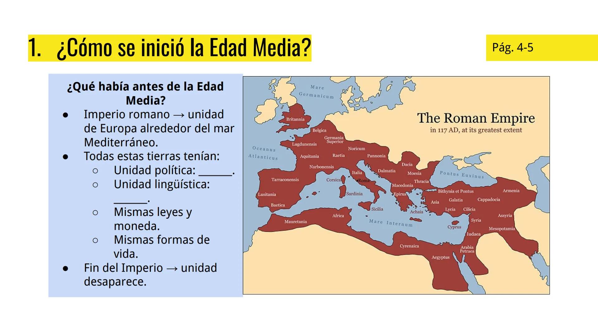 El fin del Imperio romano: la
Edad Media.
Unidad 1 1. ¿Cómo se inició la Edad Media?
¿Qué había antes de la Edad
Media?
Imperio romano unida