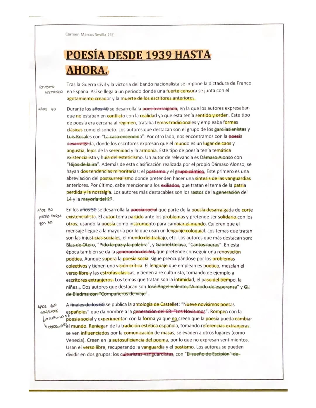 
<h2 id="poesadesde1939hastaahora">Poesía desde 1939 hasta Ahora</h2>
<p>Tras la Guerra Civil y la victoria del bando nacionalista, se impon