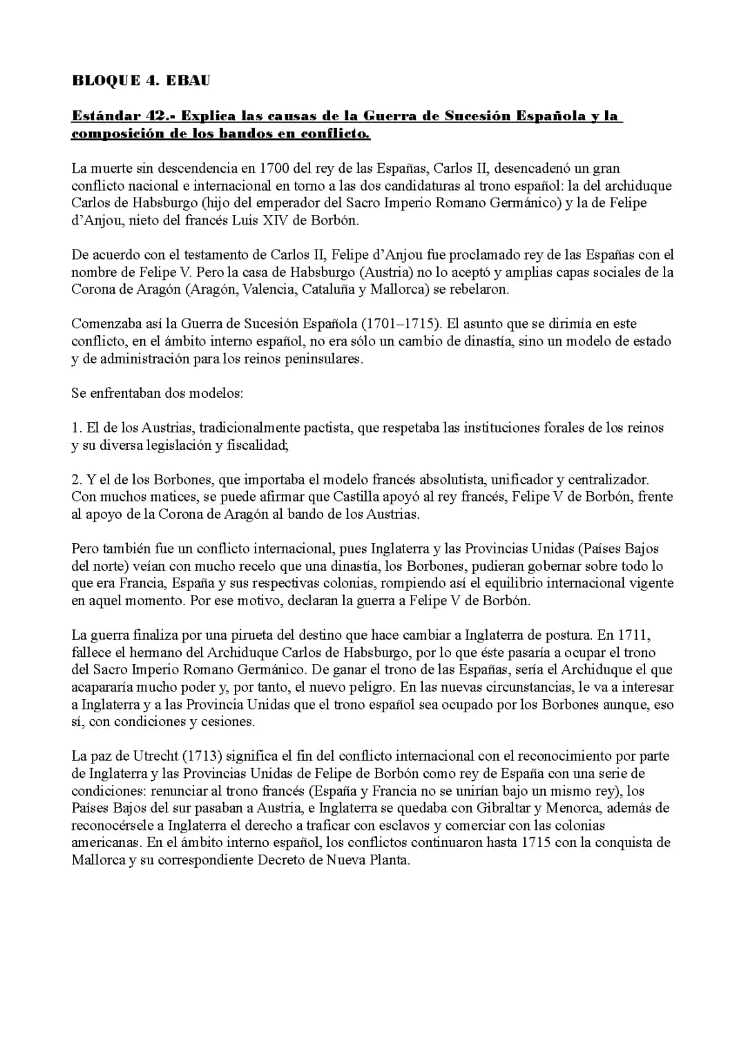 Guerra de Sucesión Española y Tratado de Utrecht - Resumen para 4º ESO y Selectividad
