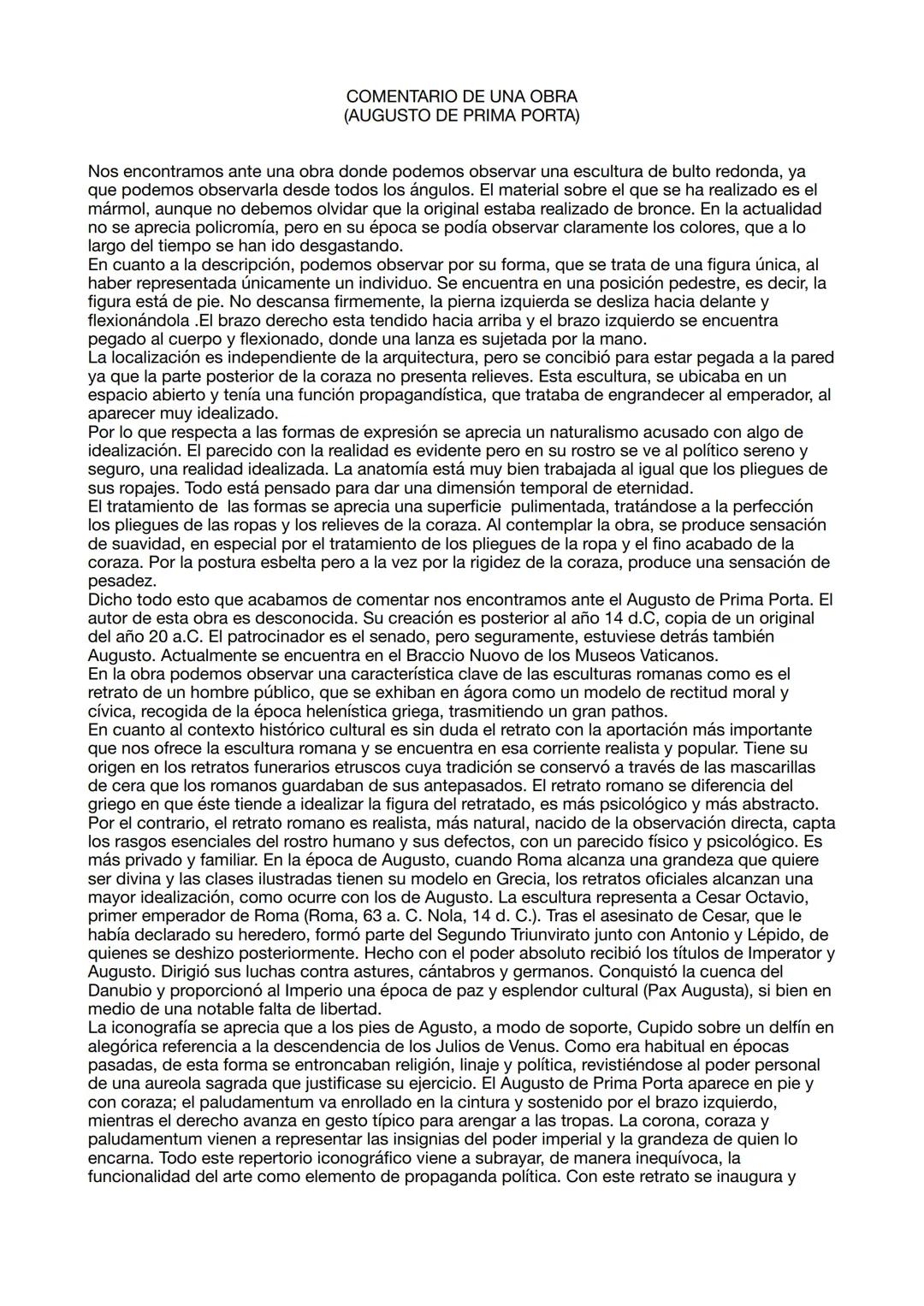 Comentario de obra/texto “Augusto de Prima Porta”