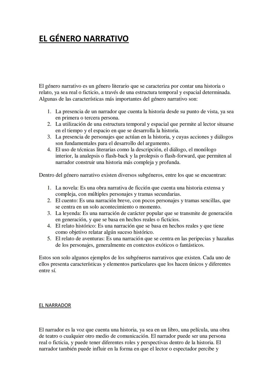 EL GÉNERO NARRATIVO
El género narrativo es un género literario que se caracteriza por contar una historia o
relato, ya sea real o ficticio, 