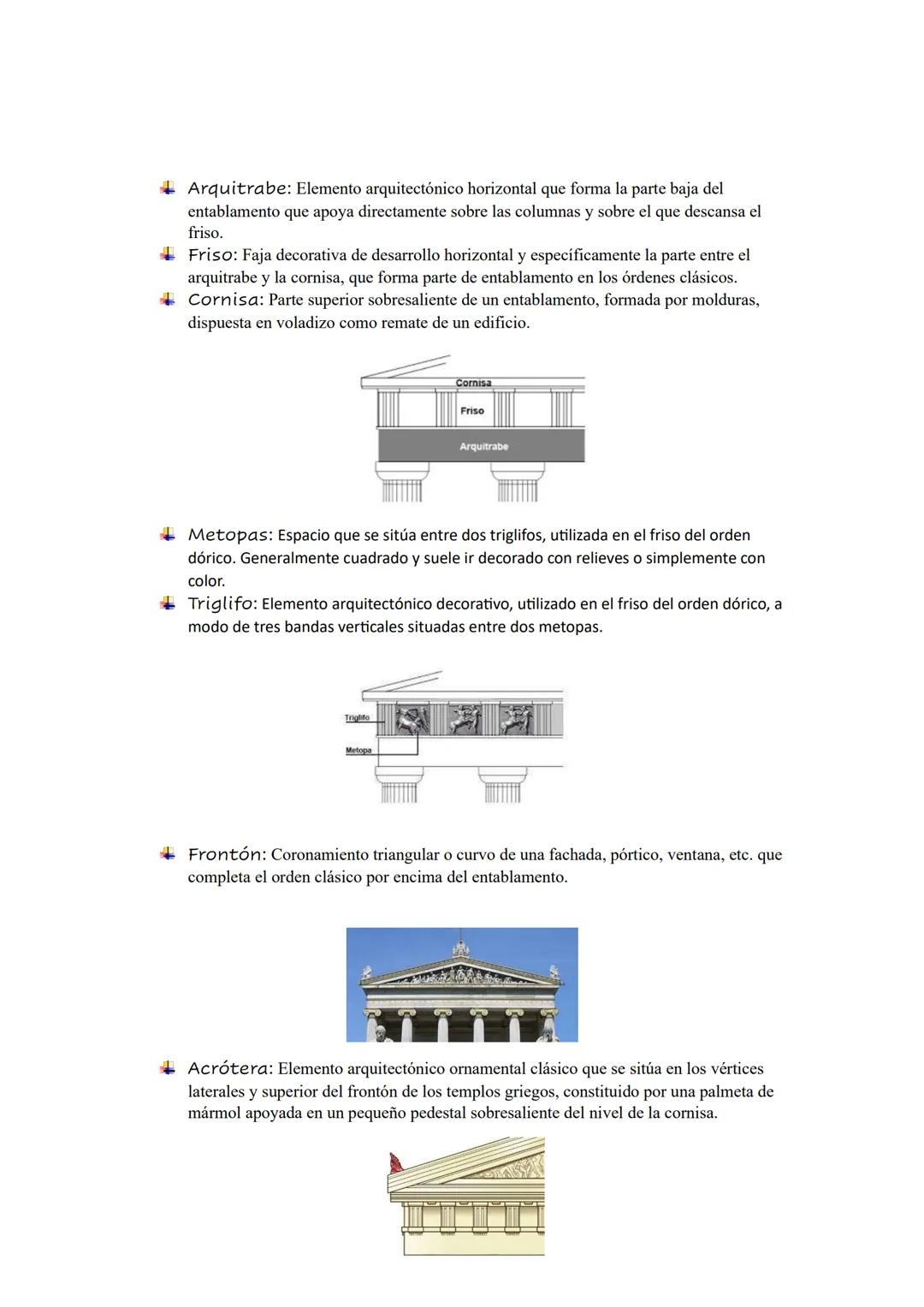 VOCABULARIO ARTE GRIEGO
Orden arquitectónico: Norma o
principio que rige toda la arquitectura, que
consiste en la combinación y proporción r