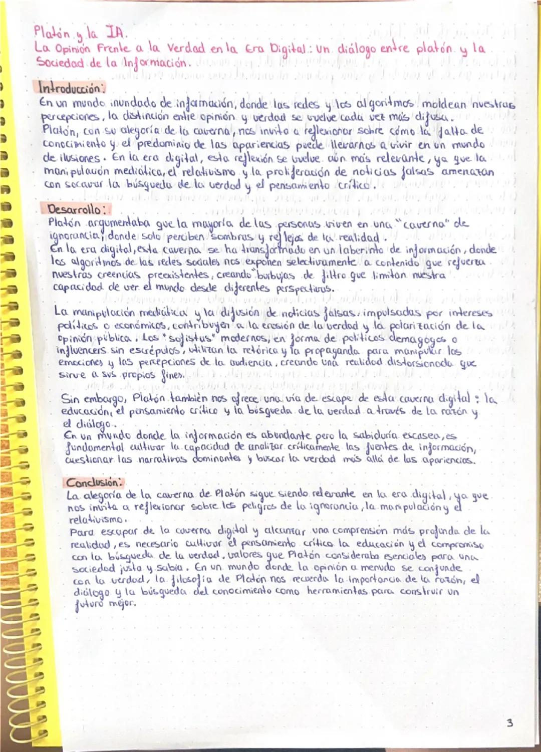 PLATÓN
F
Análisis 1: Prisioneros en la caverna.

El mito de la cavema, en su inicio, nos presenta una imagen impactante de la
condición huma