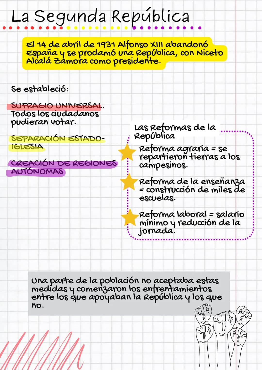La Segunda República
El 14 de abril de 1931 Alfonso XIII abandonó
España y se proclamó una República, con Niceto
Alcalá Zamora como presiden