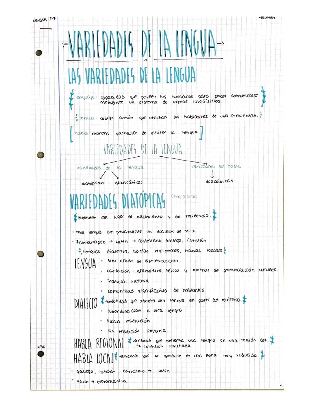 Tema 7 Lengua 1bach (Variedades de la Lengua)