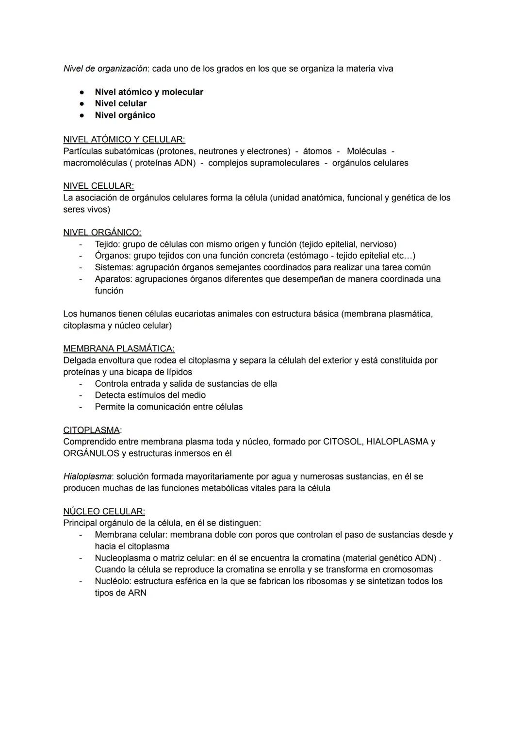 Niveles de Organización Biológica y la Célula