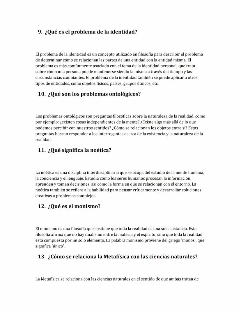 Ejercicio Metafísica
1.
¿Qué es la Metafísica?
La Metafísica es una rama de la filosofía que se ocupa de preguntas fundamentales sobre la
na