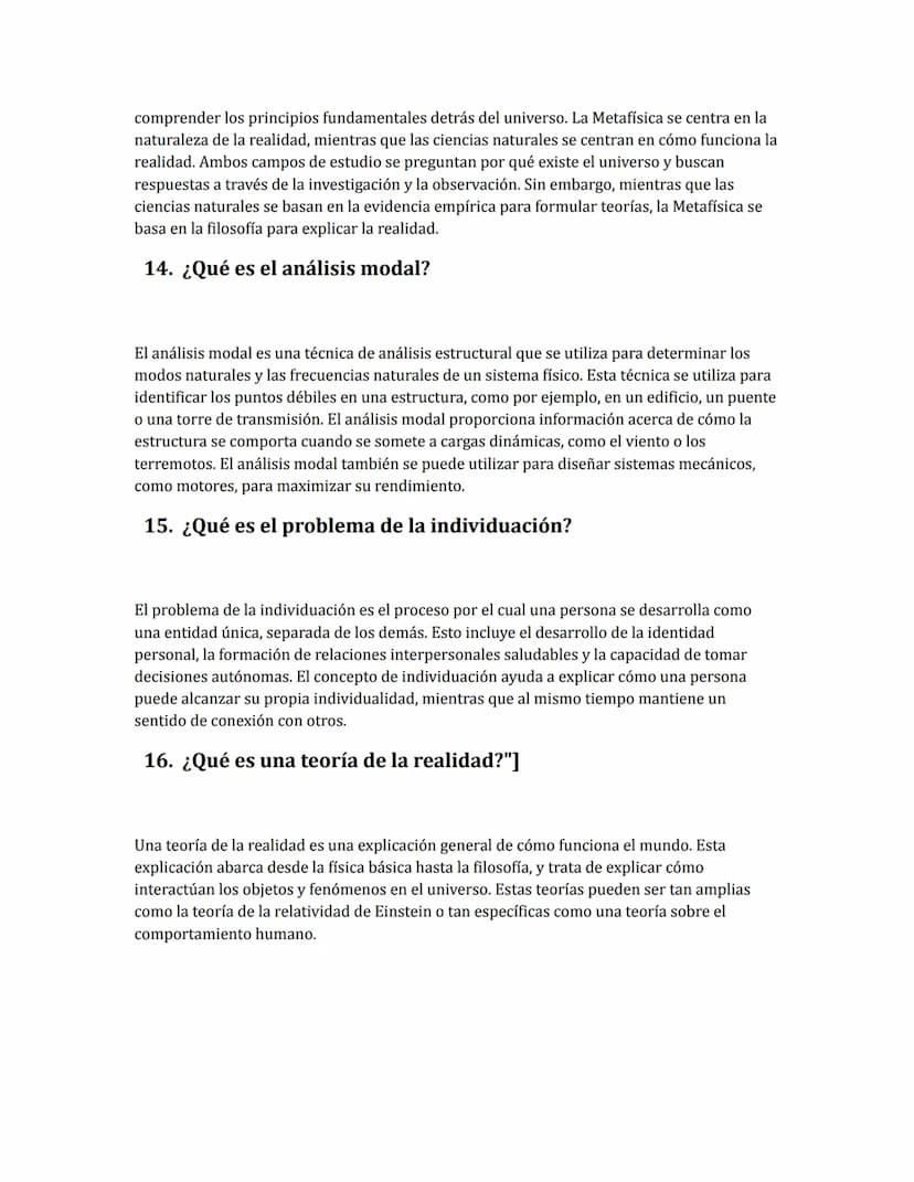 Ejercicio Metafísica
1.
¿Qué es la Metafísica?
La Metafísica es una rama de la filosofía que se ocupa de preguntas fundamentales sobre la
na