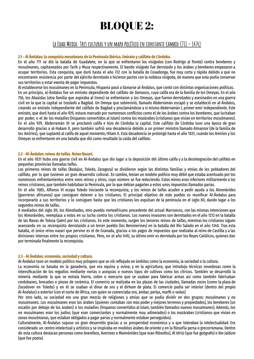 BLOQUE 2:
LA EDAD MEDIA: TRES CULTURAS Y UN MAPA POLÍTICO EN CONSTANTE CAMBIO (711 - 1474)
2.1 - Al Ándalus: la conquista musulmana de la Pe