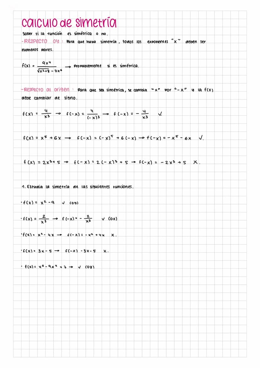T
1. Dom (-00, 3) U (3,00)
2. simetría
3. A. sínt : AV- x= 3
AH-y=S
AO- #
4. cortes: con Oy-
(0,2'5)
con ox (-2,0), (2,0)
5. Monot crec - (-
