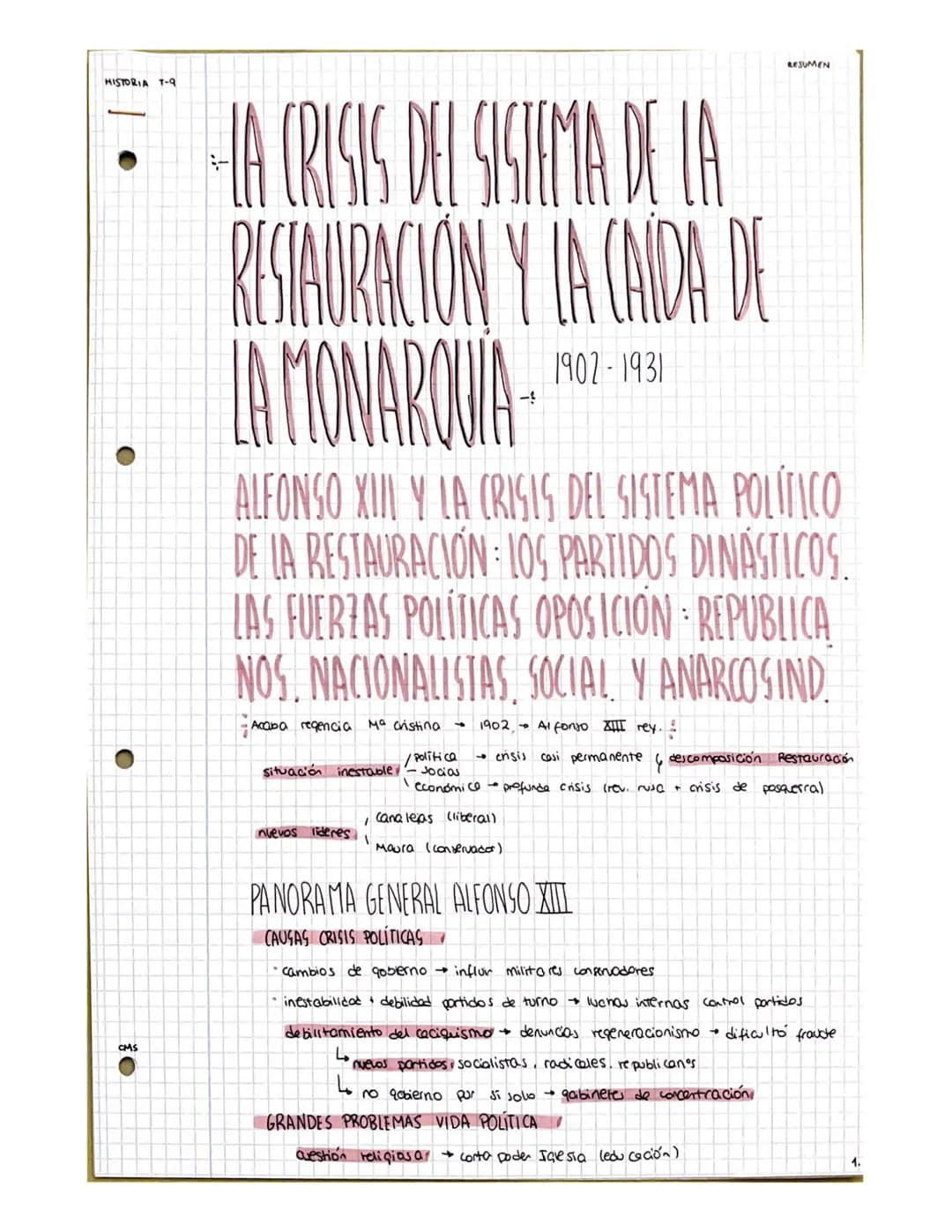HISTORIA T-Q
CMS
-LA CRISIS DEL SISTEMA DE LA
RESTAURACIÓN Y LA CAÍDA DE
LA MONARQUIA
1902-1931
ALFONSO XIII Y LA CRISIS DEL SISTEMA POLÍTIC