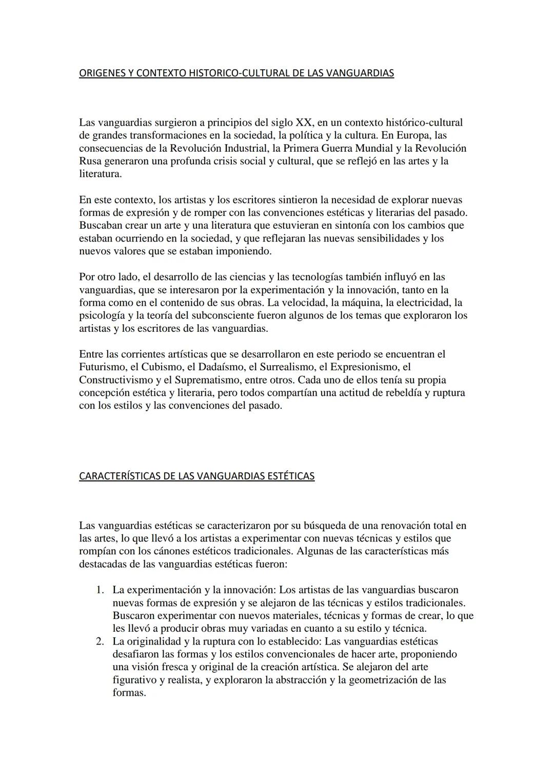 LAS VANGUARDIAS Y LA LÍRICA DEL SIGLO XX
El siglo XX fue una época de grandes cambios culturales y artísticos que tuvieron un
gran impacto e